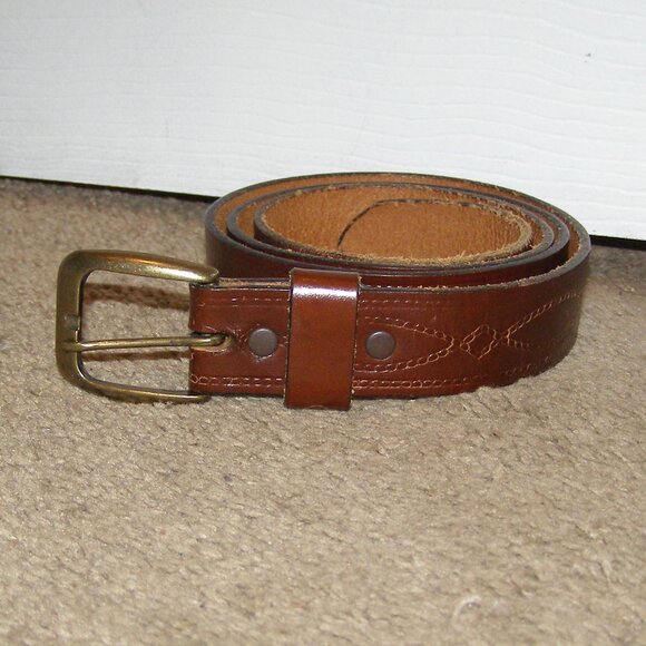 Men's Vintage Leather Brown belt size 40 Brass Buckle